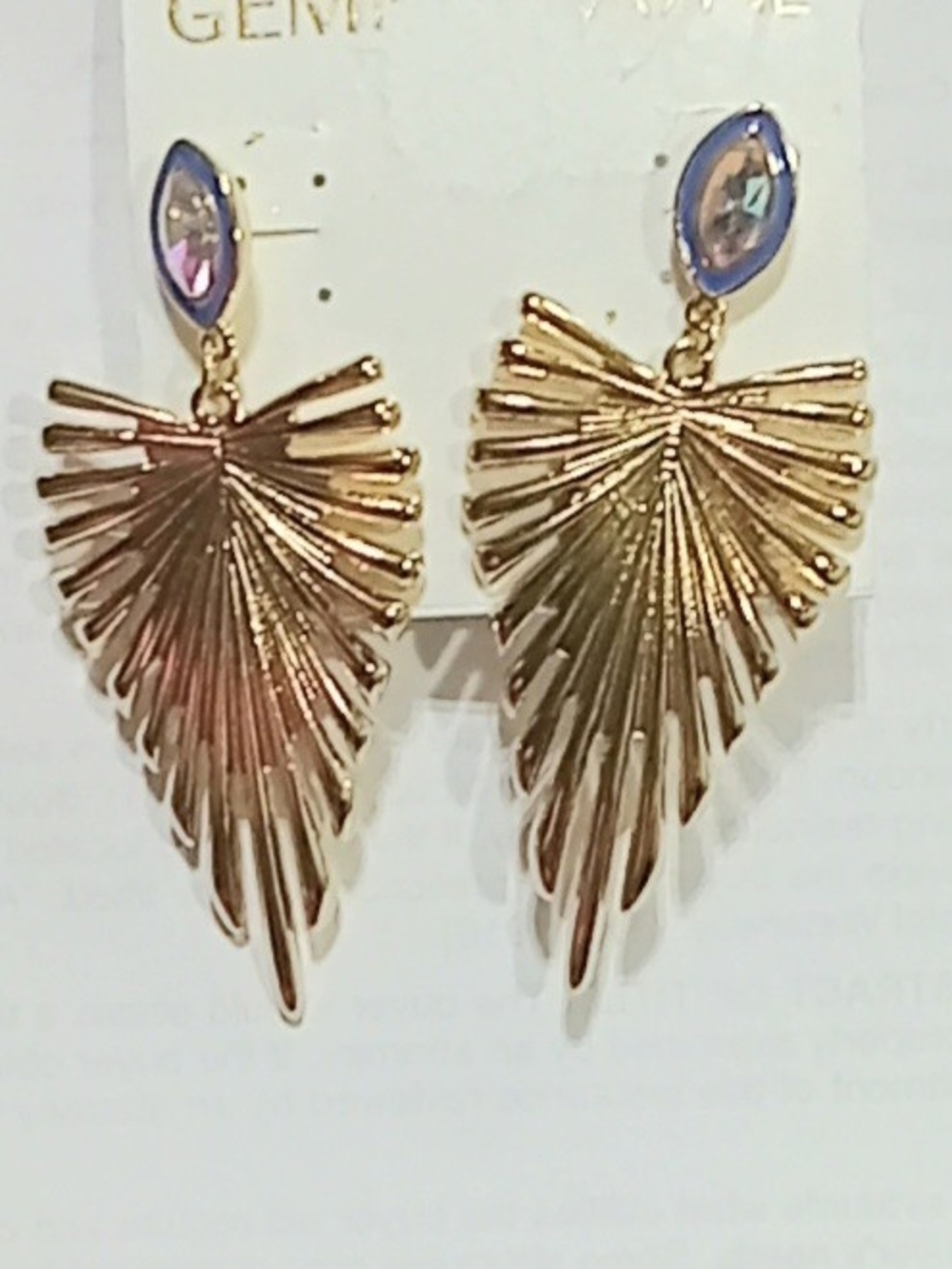 Womens Gold Tone Fan Drop Earrings with Iridescent Crystal Accent